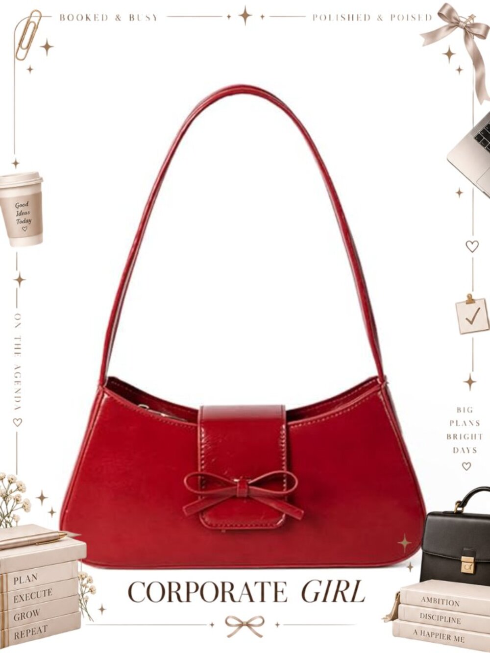 Faux Leather Bow Shoulder Hobo Bag Small Double Closure Purse